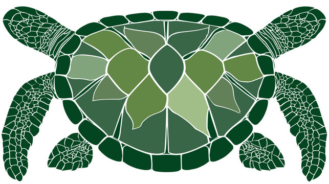 Green sea turtle graphic illustration with detailed shell pattern design
