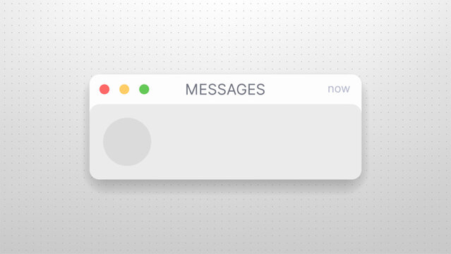 Notification pop up window for messages. Digital alert frame on simple dot background. Modern ui element for application software. Web design interface system with minimalist style.