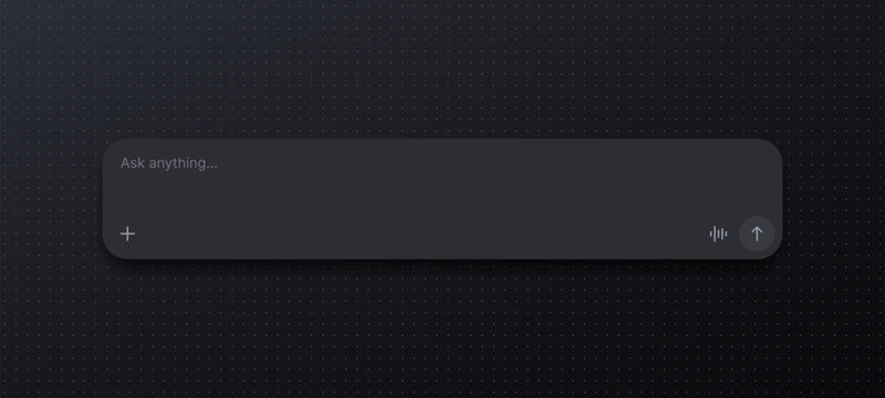 Chat interface input field with user prompt box. Dark mode text box element for ai assistant web design. Innovative digital communication software UI component for developer application.
