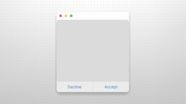 Minimalist dialogue window with accept and decline buttons. User interface element for desktop application. Vector graphic design for software popup notification or web interaction.