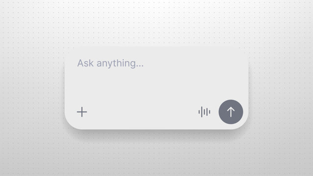 Chat interface prompt box with text input field. Digital user interface design for artificial intelligence chatbot. Modern software application element for messaging and communication.