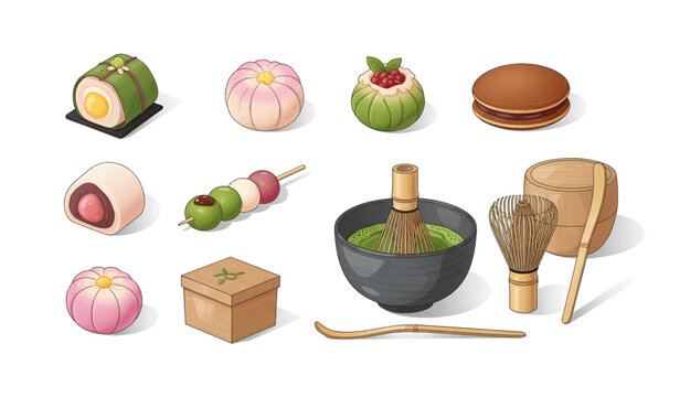 Collection of Traditional Japanese Matcha Tea Set.