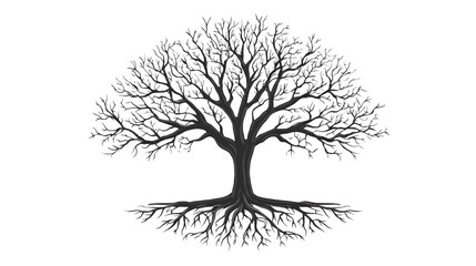 Fototapeta premium Silhouette of a tree with roots and branches against a white background
