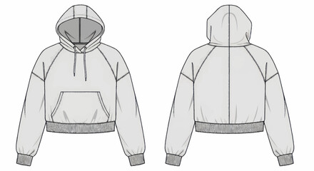 Cropped Hoodie Fashion Flat Sketch Technical Drawing Design. © Wita