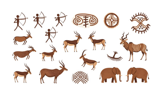Collection of Ancient Rock Art Animal Designs.