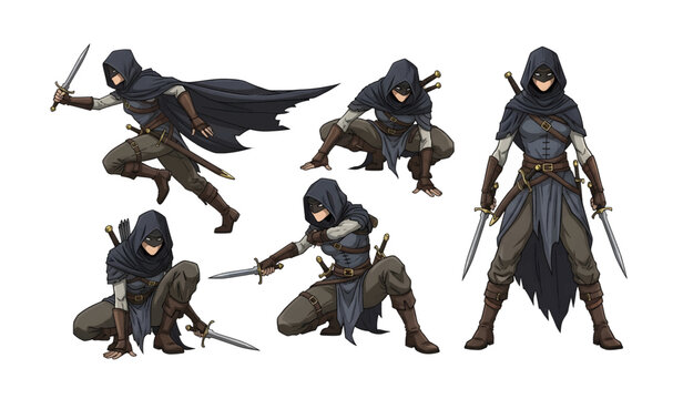 Collection of Group of ninja warriors with swords.