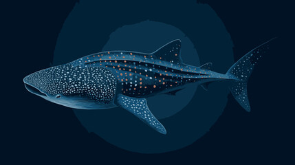 Fototapeta premium Whale shark illustration in dark blue ocean environment vector design