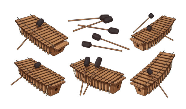 Collection of Six Xylophone Instruments With Mallets.