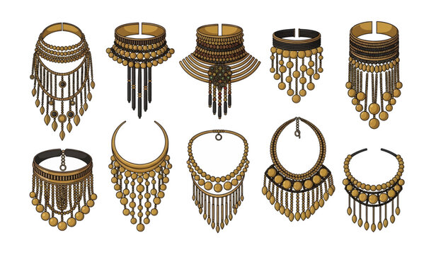 Collection of ornate gold necklaces.