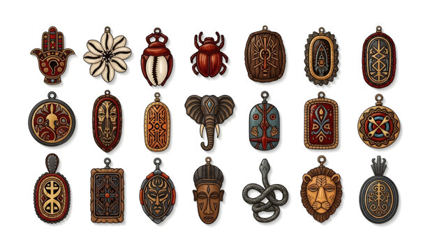 Collection of various antique pendants.