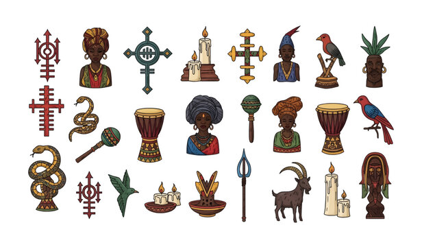 Collection of African tribal symbols and icons.
