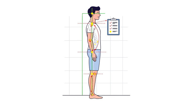 Man's Posture Analysis: Standing Alignment, Body Measurement, and Health Check