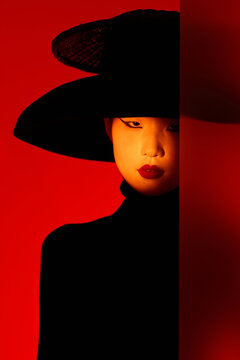 Portrait of a stylish woman with a Chinese New Year theme. closeup