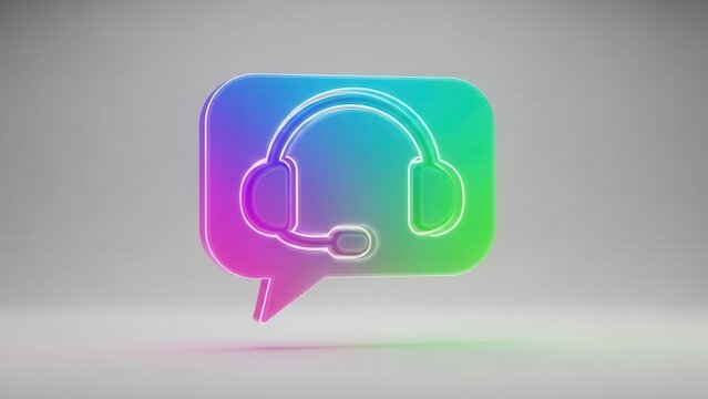 Vibrant glowing headset symbol in a modern speech bubble design representing active customer