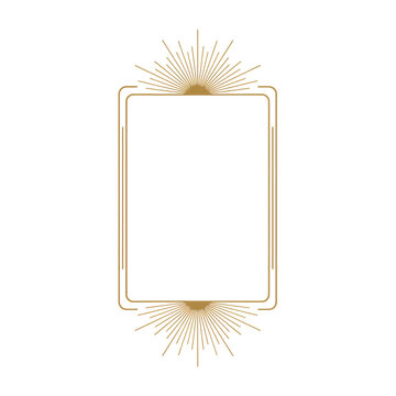 Elegant golden brown art deco rectangular frame with geometric starburst motifs on a transparent background, creating a sense of timeless luxury and symmetry