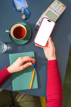 Contactless Payment with Smartphone at Work Desk