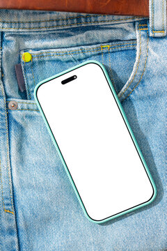 Smartphone on Denim Jeans Pocket with Leather Belt