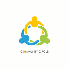 Fototapeta premium Abstract icon depicting a diverse group of individuals in a collaborative circle, highlighting concepts of unity, connection, and collective strength for social impact