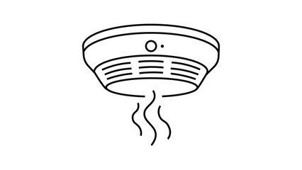 Smoke Detector Minimalist Black Line Vector Icon with Editable Stroke on White Background. Round Ceiling Mounted Fire Alarm Sensor with Smoke Trails Illustration for Home Safety and Security. © Taimoor