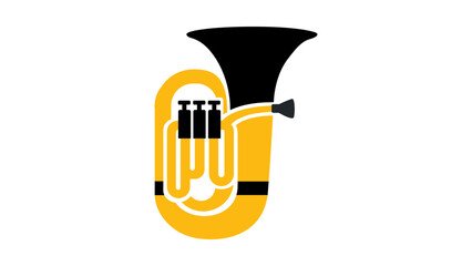 Modern flat vector icon illustration of a large upright tuba musical instrument with a big bell and valves, isolated on a white background for music, orchestra, and marching band design themes. © Taimoor