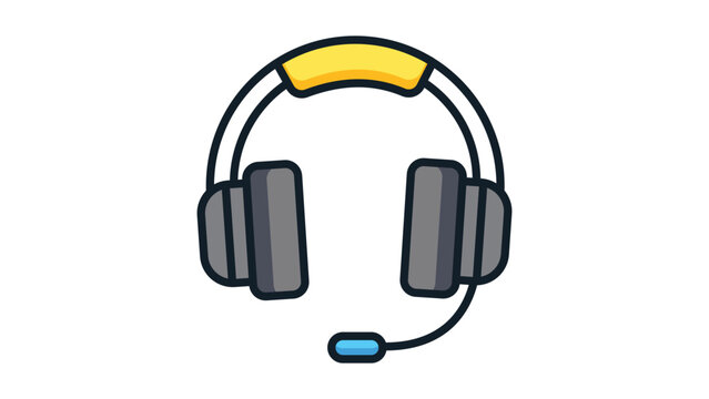 Modern Gaming Headset Vecto Icon with Microphone and ditable Stroke; Flat Illusration of Professional Audo Headphones for Gamers, Cll Centers, and Online Comunication on White Backgrond.