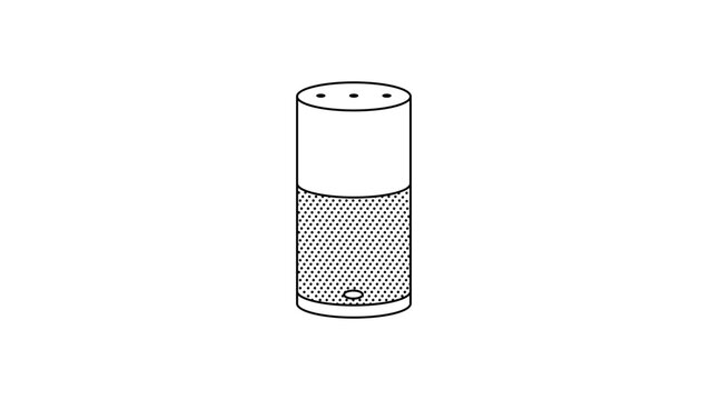 Minimalist Smart Speaker Vector Icon with Editable Stroke. A clean black line illustration of a cylindrical voice assistant device, perfect for technology and home automation design projects.