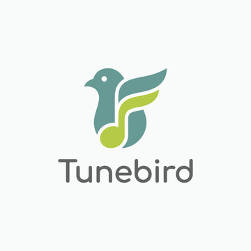 Modern graphic emblem featuring an abstract bird artfully incorporating a musical note, symbolizing melodious sound, creative expression, and harmonious natural rhythm
