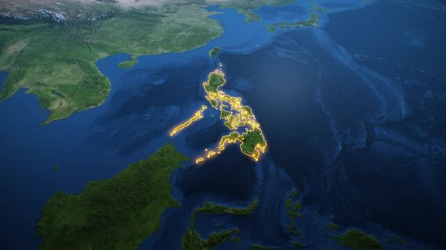 Zooming Earth to Philippines with Glowing Map Outline Animation