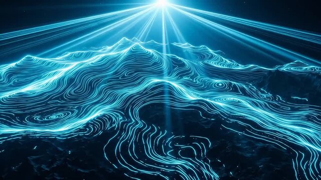 Abstract glowing mountain landscape ideal for cinematic storytelling and documentaries