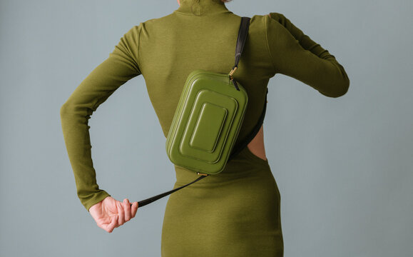 Green Crossbody Bag On Olive Dress Look
