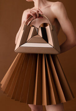 Geometric Handbag With Pleated Dress Fashion