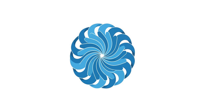 Blue swirling abstract circular design element.