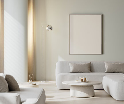 Picture frame mock-up in a modern living room interior in white tones
