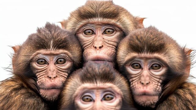 Monkey Family Portrait: Close-up of a monkey family, each member with unique expression, creating a powerful portrait of familial connection and warmth.