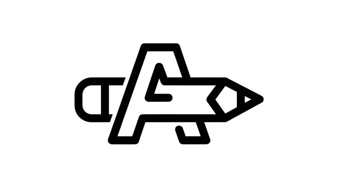The pencil passes through the center of the letter, with the eraser on the left and the sharpened tip on the right, creating a seamless symbol for creativity, writing, or graphic design.