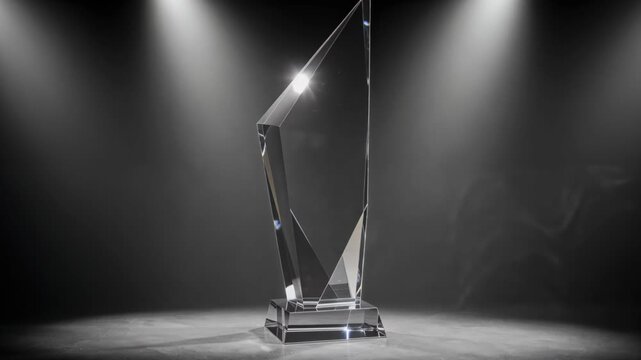 Exquisite Trophy in the Spotlight: A stunning glass trophy takes center stage against a dramatic, spotlighted backdrop, symbolizing achievement and excellence.