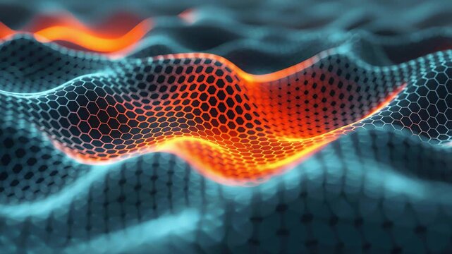 Graphene Hexagonal Lattice: An abstract visualization of a graphene lattice, showcasing its intricate hexagonal structure and vibrant, energy-infused design.