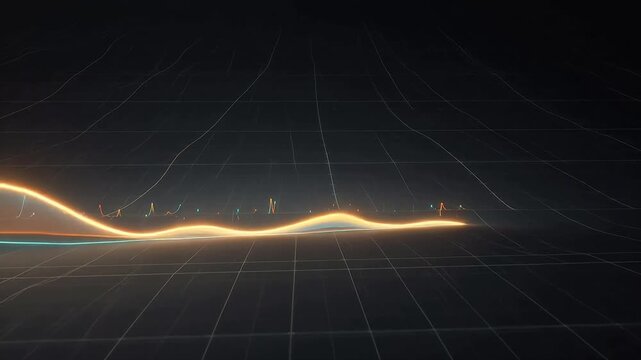 Abstract glowing line on dark grid symbolizing global connectivity and communication