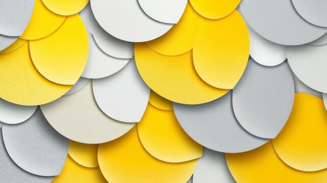 Geometric Harmony: A vibrant, eye-catching composition featuring overlapping circular shapes, elegantly arranged in shades of yellow, grey, and white, creating a dynamic visual experience.