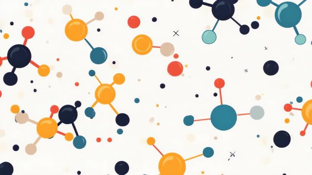 Molecular Marvels: An intriguing pattern of colorful molecular structures, each a building block of life, fills the frame, symbolizing the fundamental essence of science and exploration.