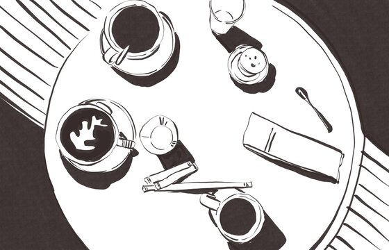 Coffee Break Black and White Sketch