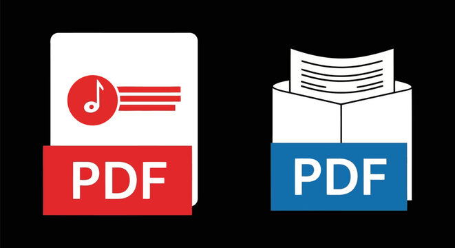 Pdf file icons with musical note and document symbols for digital file format representation