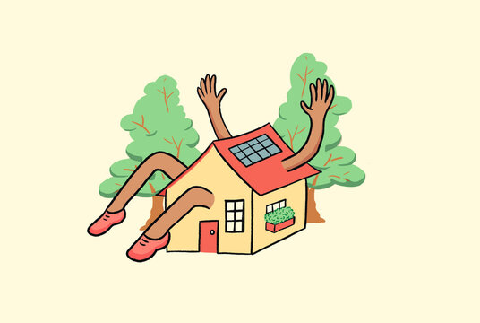 Creative Cartoon of a House With Arms and Legs 