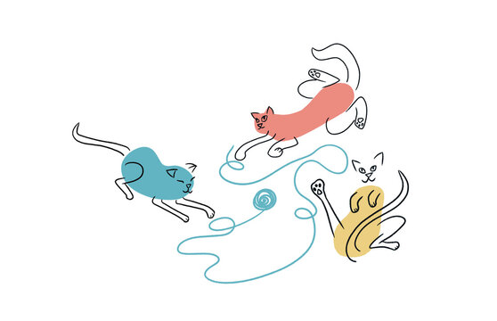 Minimal illustration of cats playing with ball of wool