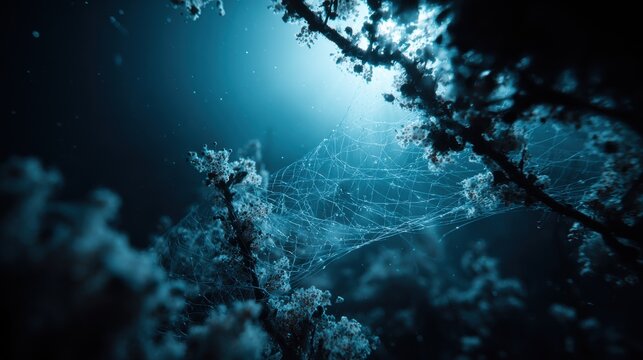Tangled Fishing Nets Encased in Marine Debris Under the Sea