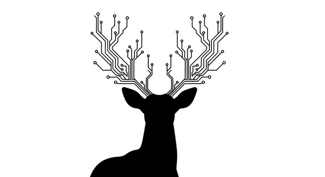 Deer with large antlers silhouette.