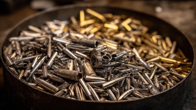 Pile of Spent Ammunition Cartridges Ready for Processing