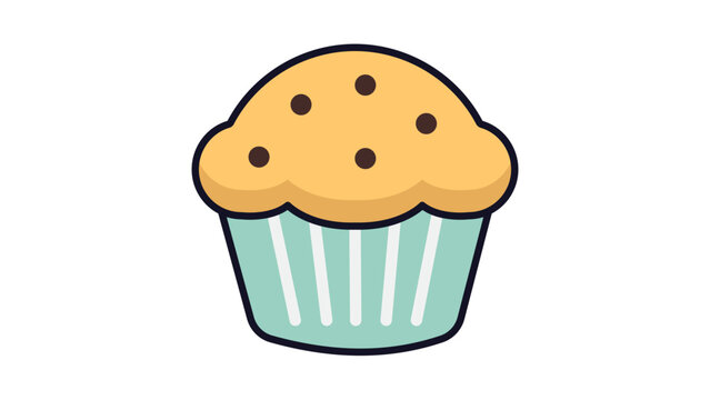 Modern Flat Muffin Editable Stroke Vector Icon. A delicious round cupcake illustration with chocolate chips in a teal liner, perfect for bakery branding, menus, and food apps. Scalable graphic.