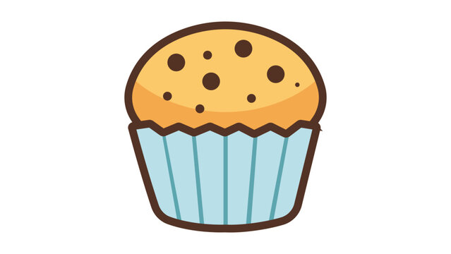 Muffin Vector Icon Illustration with Editable Stroke. Modern flat design of a delicious chocolate chip cupcake in a blue paper liner, ideal for bakery menus, food branding, and web graphic design.