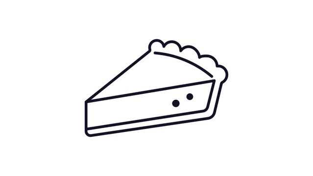 Minimalist Pie Slice Vector Icon with Editable Stroke; Hand-Drawn Black Line Art Illustration of a Triangular Cake or Tart Piece on White Background for Bakery Menus, Web Design, and Food Logos.